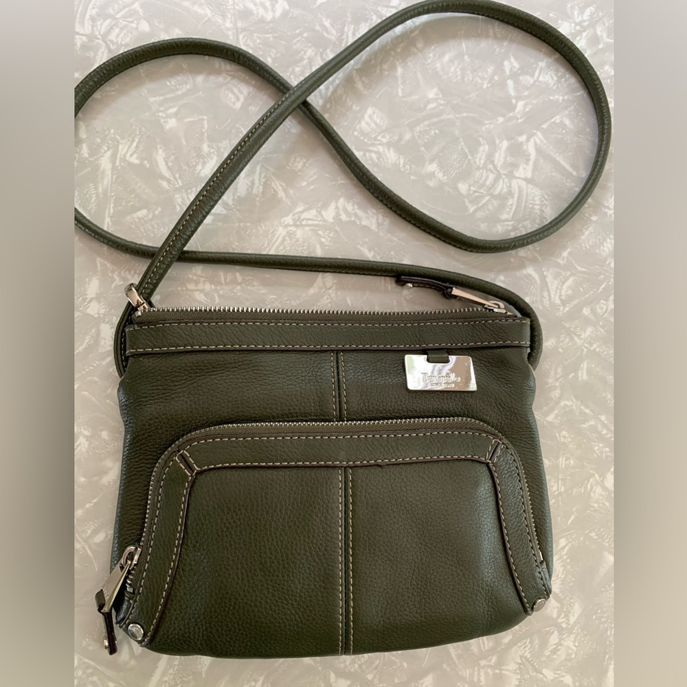 Tignanello Small Olive Green Leather Crossbody Bag